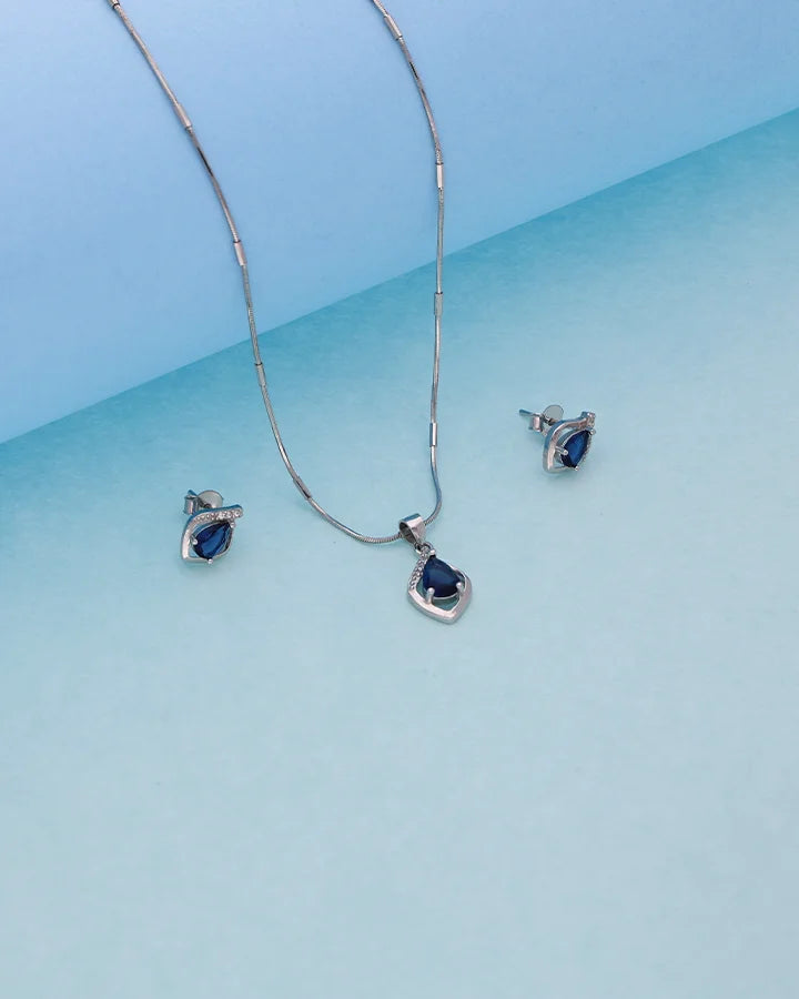 Charm Duo Blue Mist Pendant Set  in 92.5 Silver