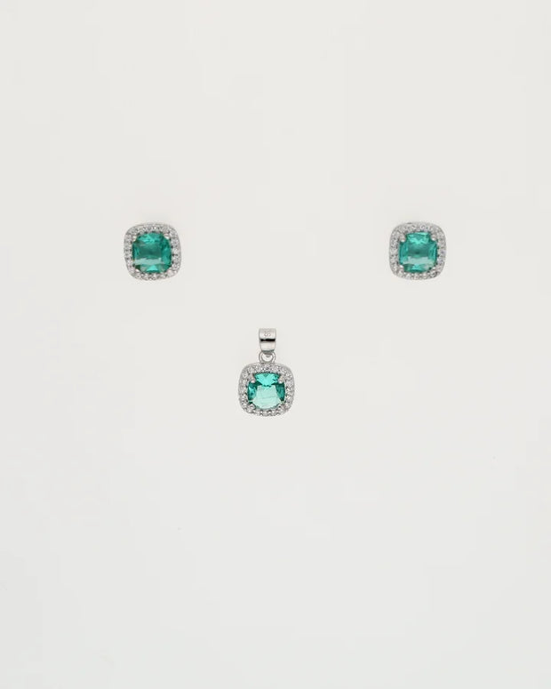 Emerald Square Pendant Set  in 92.5 Silver