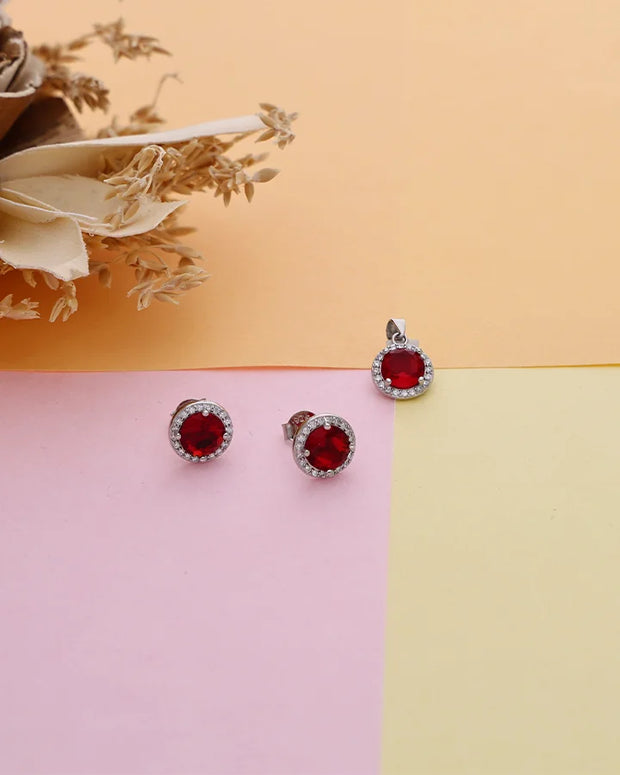 Crimson Aura Pendant Set  in 92.5 Silver