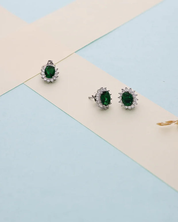 Verdant Oval Pendant Set in 92.5 Silver