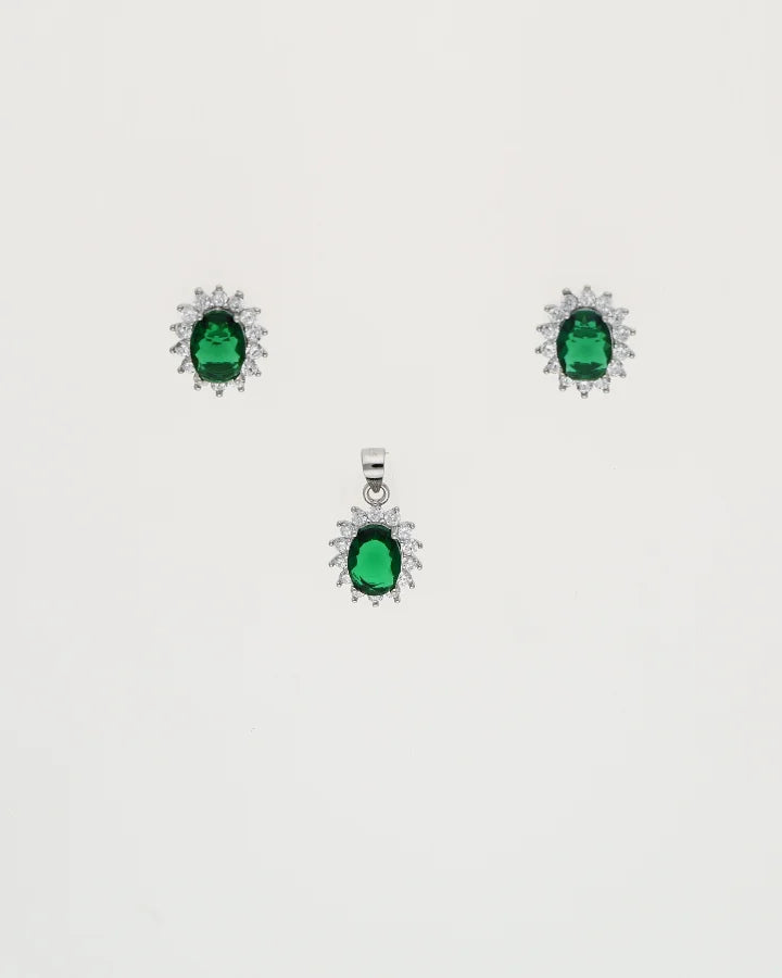 Verdant Oval Pendant Set in 92.5 Silver