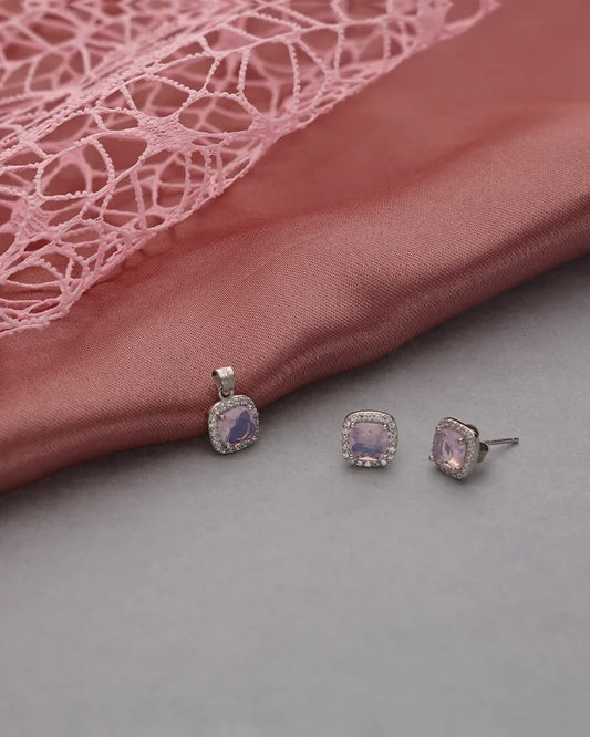 Rosette Square Pendant Set in 92.5 Silver