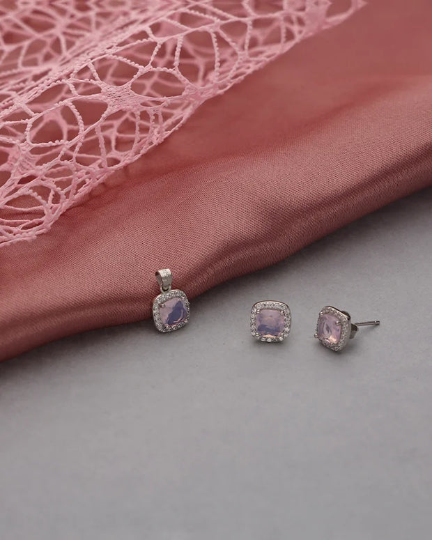 Rosette Square Pendant Set in 92.5 Silver