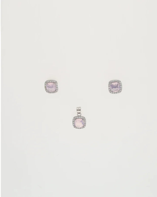 Rosette Square Pendant Set in 92.5 Silver