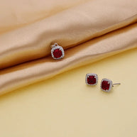 Crimson Square Pendant Set  in 92.5 Silver