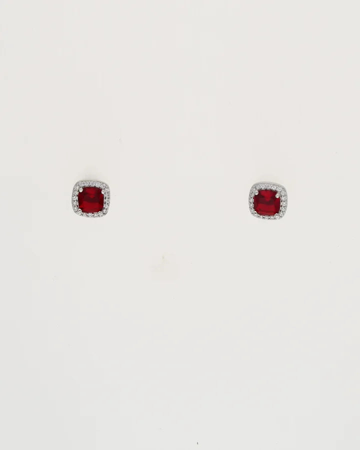 Crimson Square Pendant Set  in 92.5 Silver