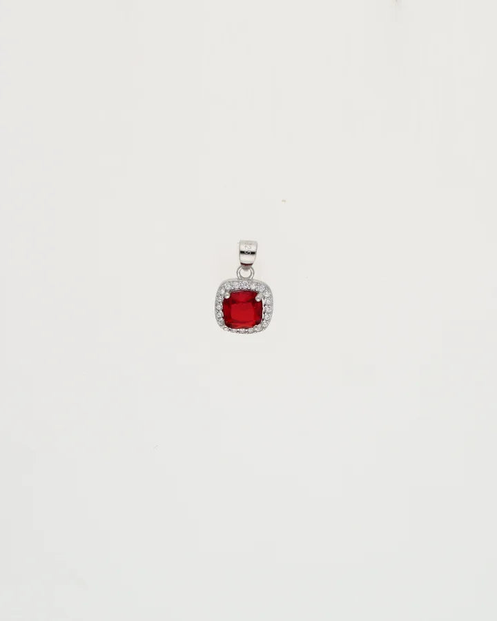 Crimson Square Pendant Set  in 92.5 Silver