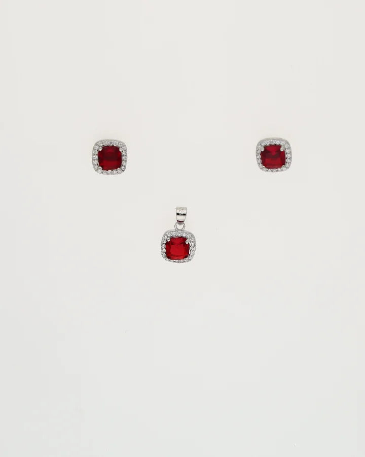 Crimson Square Pendant Set  in 92.5 Silver