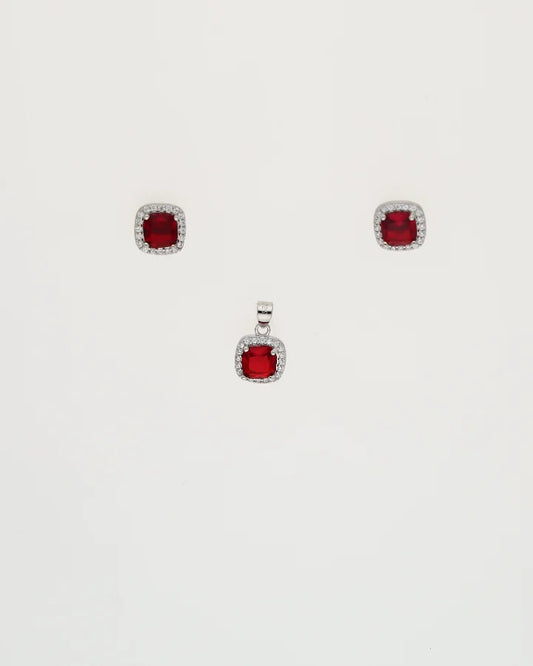 Crimson Square Pendant Set  in 92.5 Silver