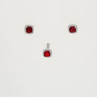 Crimson Square Pendant Set  in 92.5 Silver