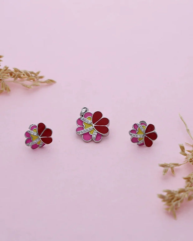 Enamel Grace Pendant Set  in 92.5 Silver