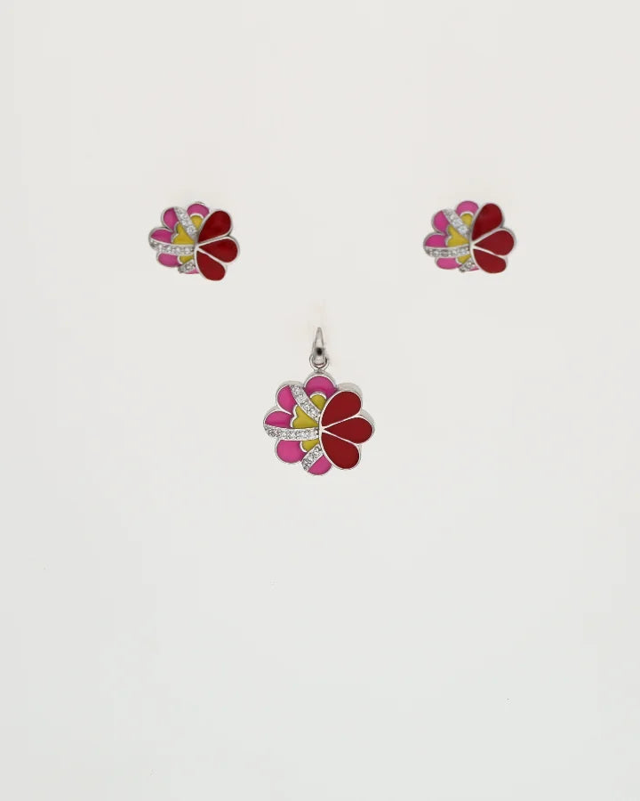 Enamel Grace Pendant Set  in 92.5 Silver
