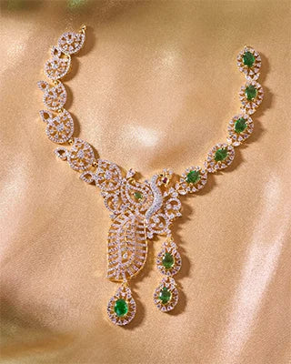 Mayurrekha Emerald Peacock Necklace in 92.5 Silver