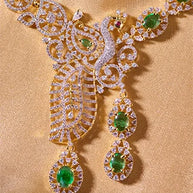 Mayurrekha Emerald Peacock Necklace in 92.5 Silver