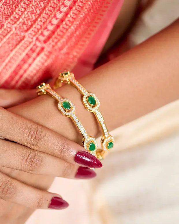 Silsila Emerald Harmony Bangle in 92.5 Silver