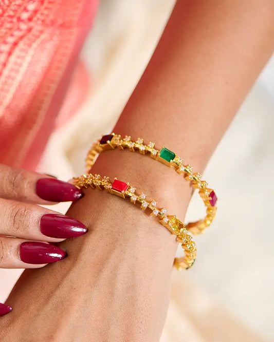 Silsila Navratna Harmony Bangle in 92.5 Silver