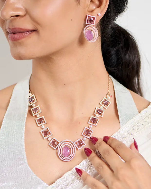 Silsila Amethyst Glow Rose Gold Necklace in 92.5 Silver
