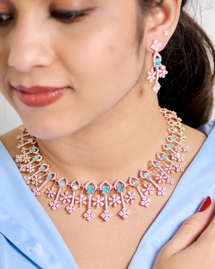 Silsila Aqua Serenity Rose Gold Necklace in 92.5 Silver