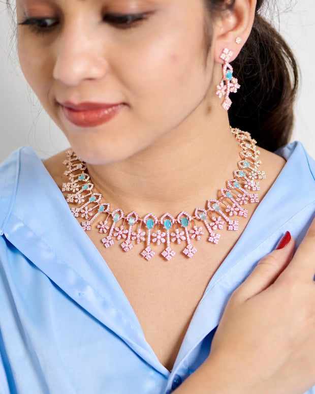 Silsila Aqua Serenity Rose Gold Necklace