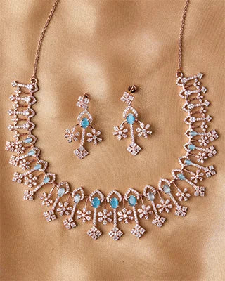 Silsila Aqua Serenity Rose Gold Necklace in 92.5 Silver
