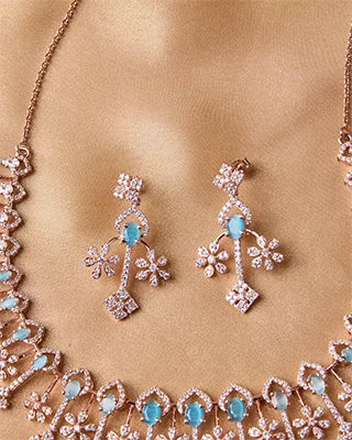 Silsila Aqua Serenity Rose Gold Necklace in 92.5 Silver