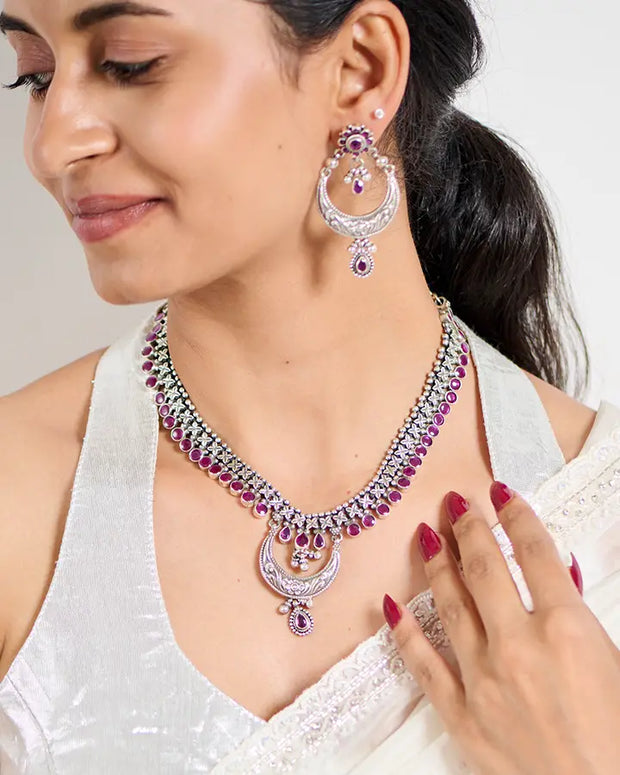 Rajasthani Chandrika Necklace Set in 92.5 Silver