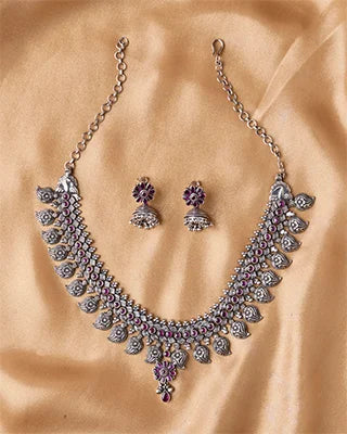 Oxidized Rajputi Blossom Necklace in 92.5 Silver