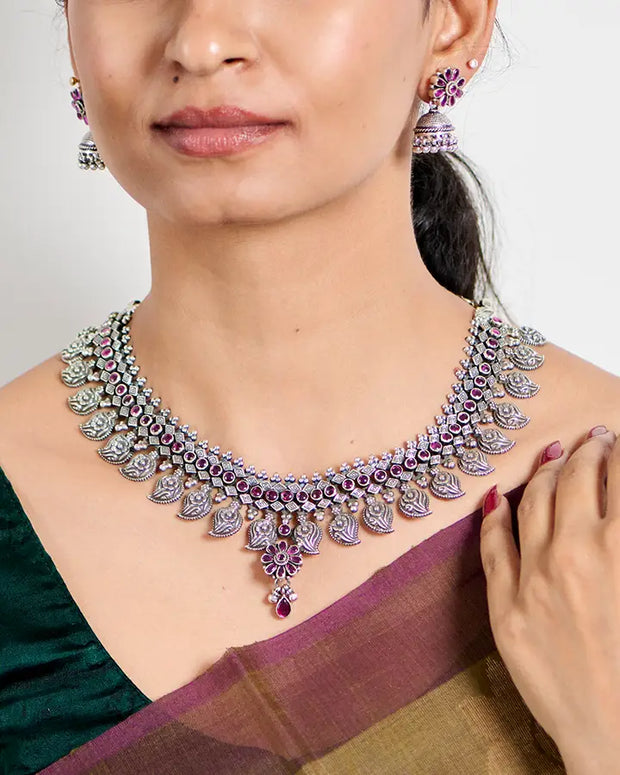 Oxidized Rajputi Blossom Necklace in 92.5 Silver