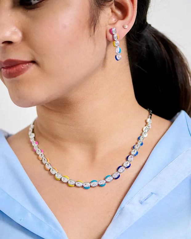 Aurora Bloom Enamel Necklace in 92.5 Silver