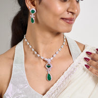 Emerald Aura Silver Statement Necklace