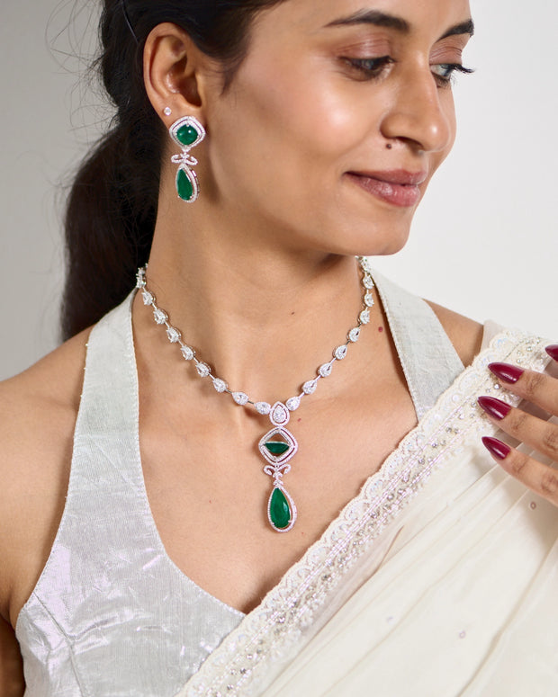 Emerald Aura Silver Statement Necklace