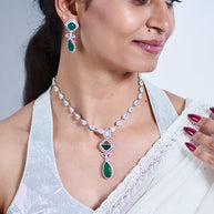 Emerald Aura Silver Statement Necklace  in 92.5 Silver
