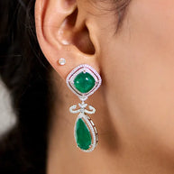 Emerald Aura Silver Statement Necklace  in 92.5 Silver