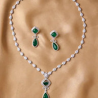 Emerald Aura Silver Statement Necklace  in 92.5 Silver