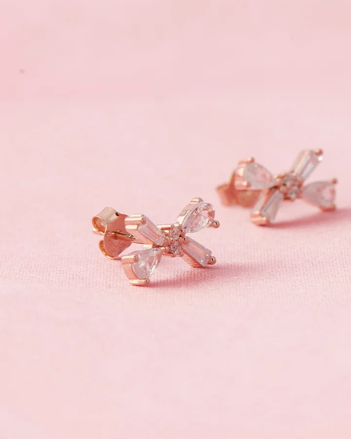 Rose Gold Bow Studs in 92.5 Silver