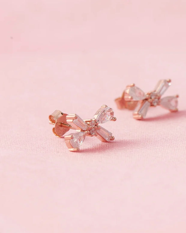 Rose Gold Bow Studs in 92.5 Silver