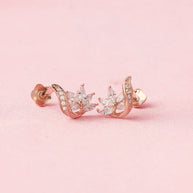 Rose Gold Floral Curve Studs in 92.5 Silver