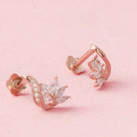 Rose Gold Floral Curve Studs in 92.5 Silver
