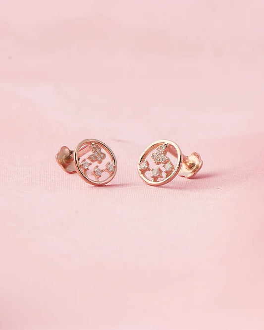 Rose Gold Butterfly Halo Studs in 92.5 Silver