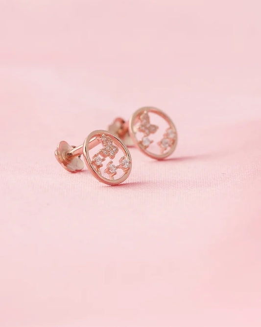 Rose Gold Butterfly Halo Studs in 92.5 Silver