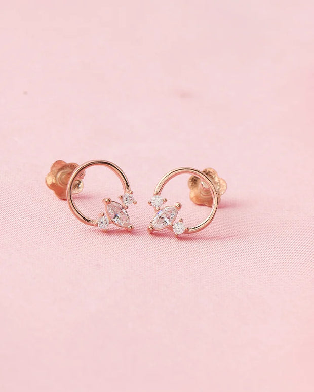 Rose Gold Pearl Halo Studs in 92.5 Silver