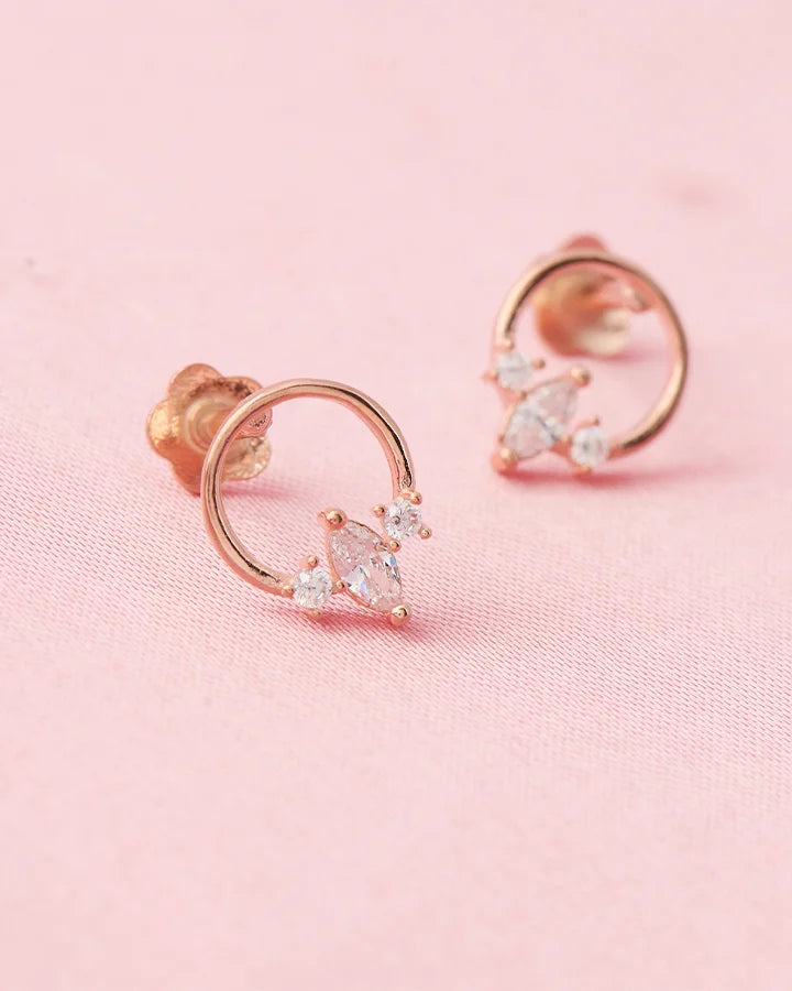 Rose Gold Pearl Halo Studs in 92.5 Silver