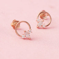 Rose Gold Pearl Halo Studs in 92.5 Silver