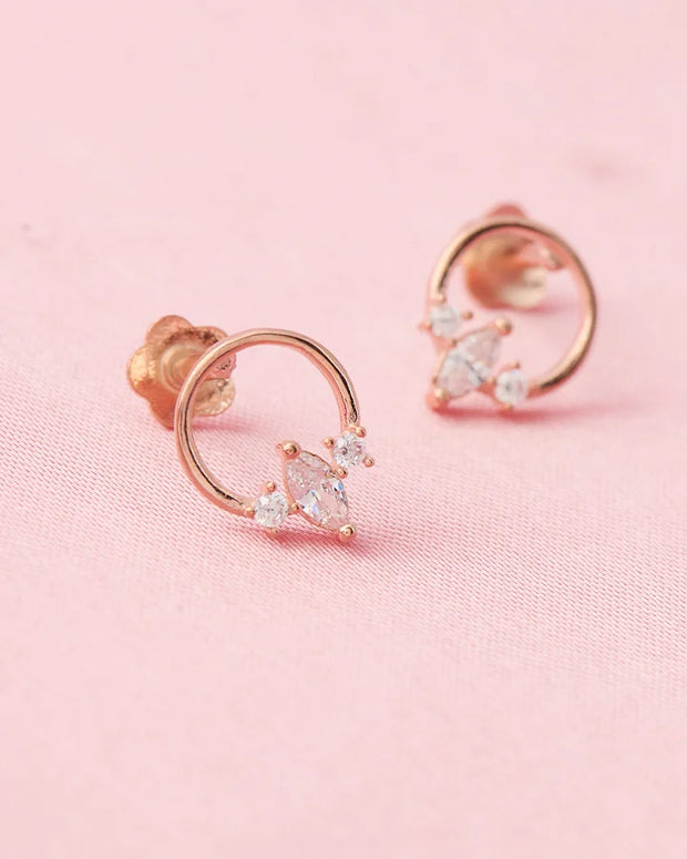 Rose Gold Pearl Halo Studs in 92.5 Silver