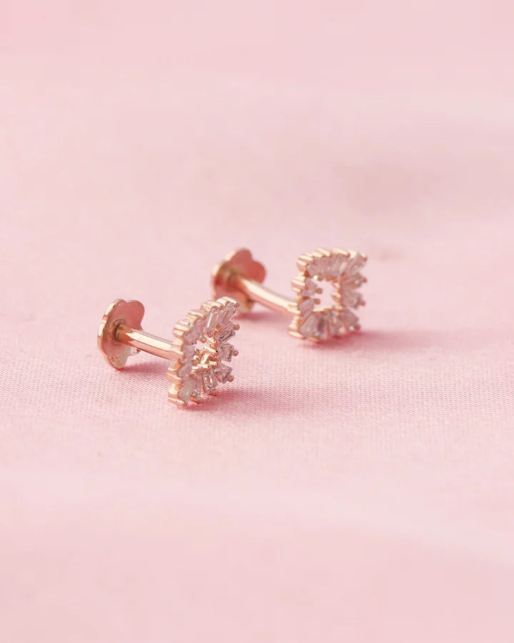 Radiant Rose Gold Square Studs in 92.5 Silver