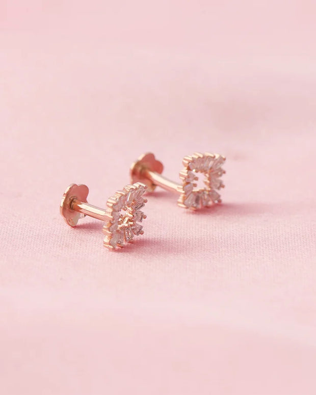 Radiant Rose Gold Square Studs in 92.5 Silver