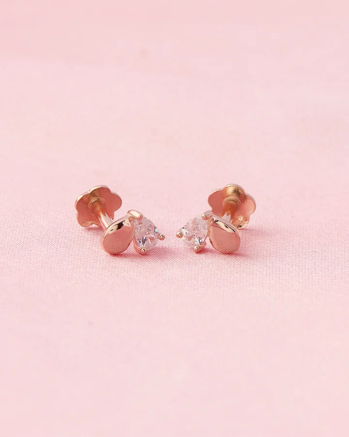 Twilight Heart Rose Gold Studs in 92.5 Silver