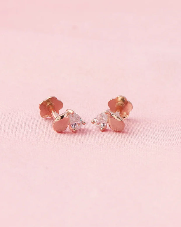 Twilight Heart Rose Gold Studs in 92.5 Silver