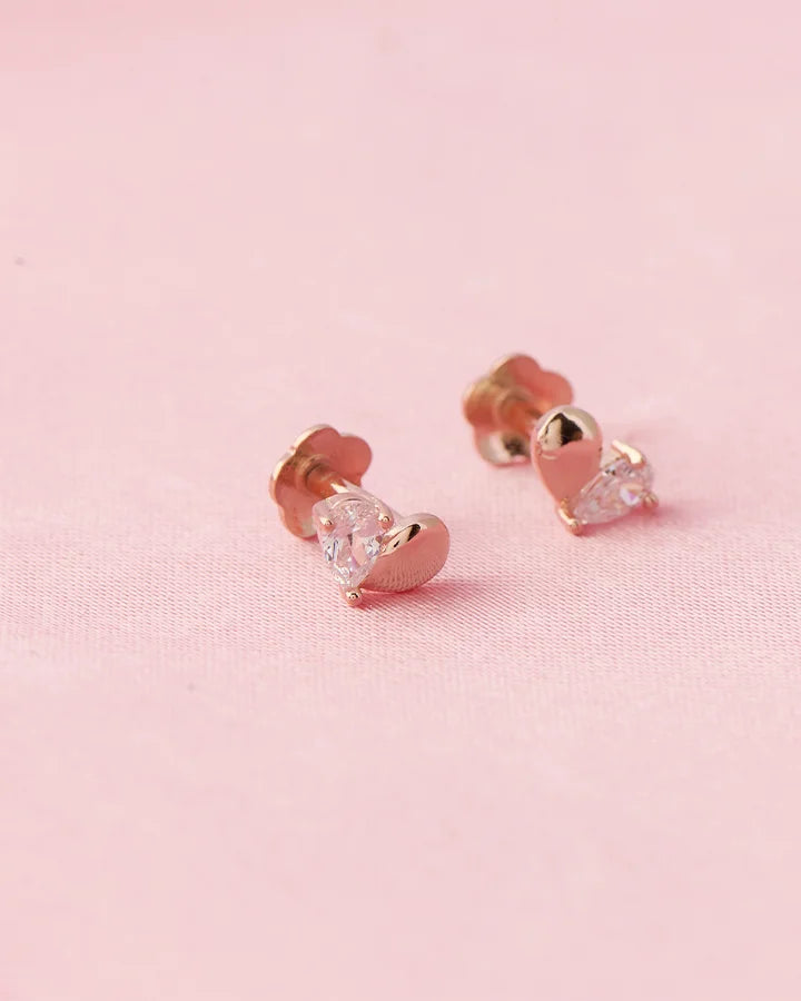 Twilight Heart Rose Gold Studs in 92.5 Silver
