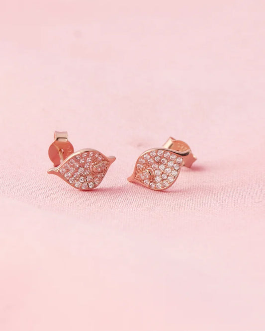 Lustre Leaf Rose Gold Studs in 92.5 Silver